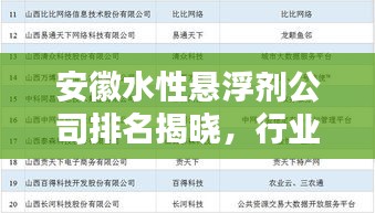 安徽水性悬浮剂公司排名揭晓，行业领军榜单出炉！