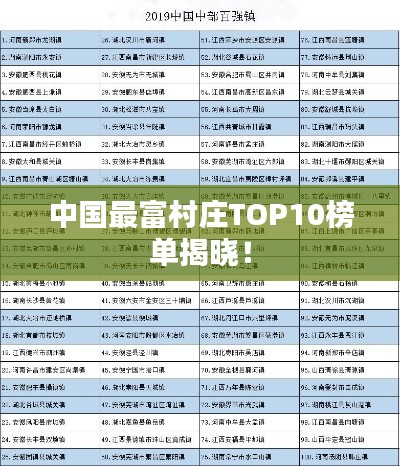 中国最富村庄TOP10榜单揭晓！