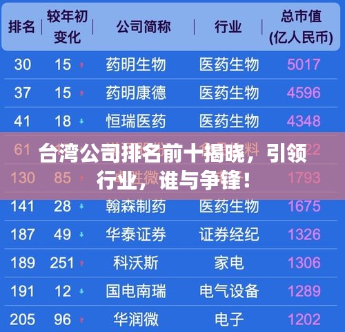 台湾公司排名前十揭晓,引领行业,谁与争锋!